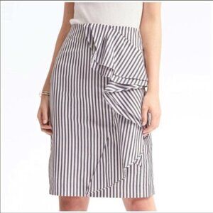 Banana Republic Midi Skirt Black White Striped Cascading Ruffle